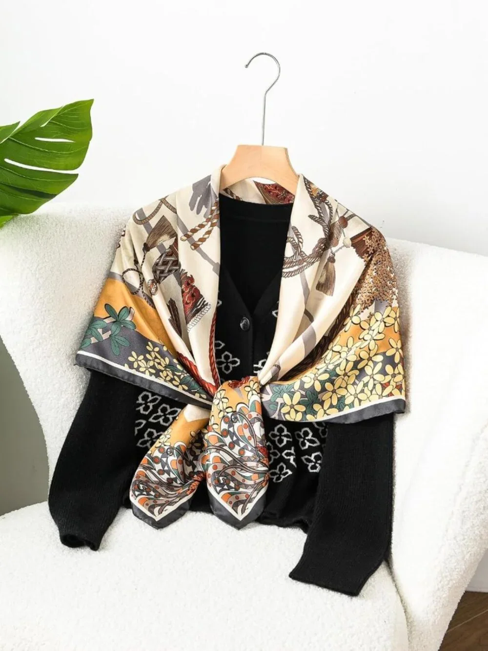 Luxurious 100% Mulberry Silk Large Square Shawl & Oversized Headband Gift Set